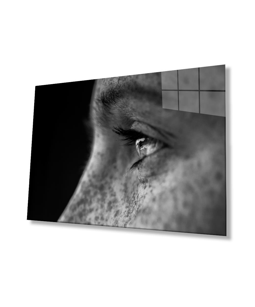 Kadınlar Yaşlı Göz Cam Tablo  4mm Dayanıklı Temperli Cam, Women Old Eye Glass Wall Art