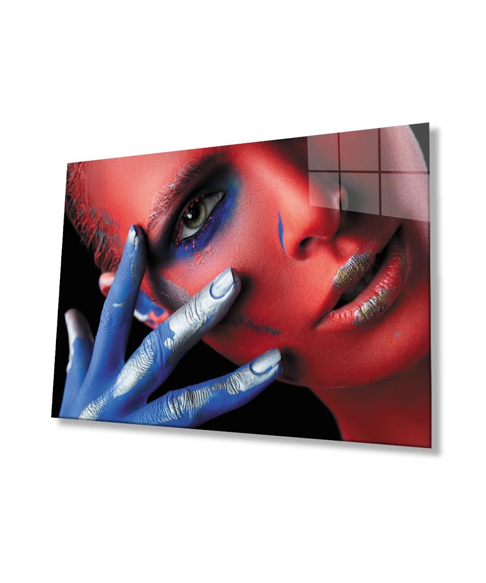 Kadınlar Yüz Üzerinde Renklendirme Cam Tablo  4mm Dayanıklı Temperli Cam,Women Coloring On The Face Glass Wall Art