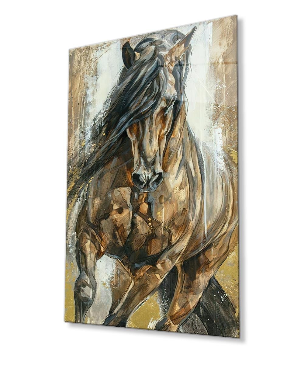 Kahverengi At 4mm Dayanıklı Cam Tablo Temperli Cam, Brown Horse Glass Wall Decor