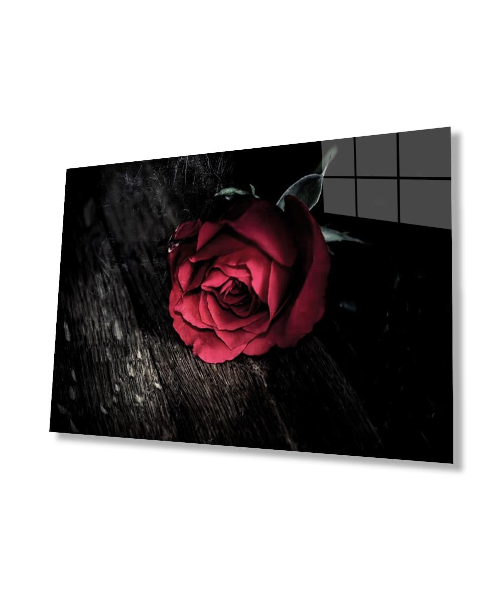 Kırmızı Çiçek İllüstrasyon Cam Tablo  4mm Dayanıklı Temperli Cam, Red Flower Illustration Art Glass Wall Decor