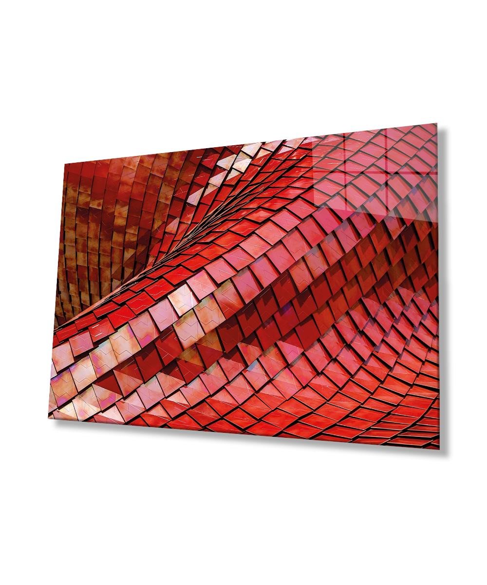 Kırmızı Geometrik Mimari Cam Tablo  4mm Dayanıklı Temperli Cam, Red Geometric Architecture Glass Wall Decor