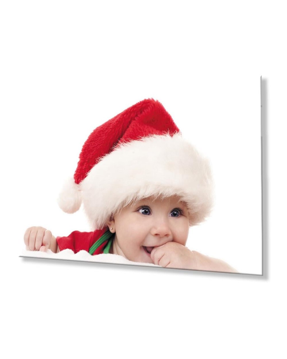 Kırmızı Noel Şapkalı Bebek Cam Tablo  4mm Dayanıklı Temperli Cam Baby Glass Table With Red Christmas Hat 4mm Durable Tempered Glass