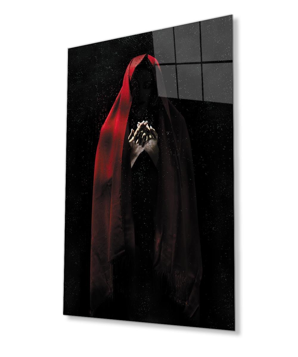 Kırmızı Siyah Kadın Cam Tablo  4mm Dayanıklı Temperli Cam, Red Black Women Glass Wall Art