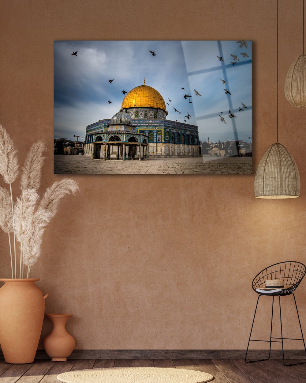 Kudüs Kubbetüs Sahra Mescidi Aksa Cam Tablo Hediyelik Büyük Tablo Ev Ofis Dekoru