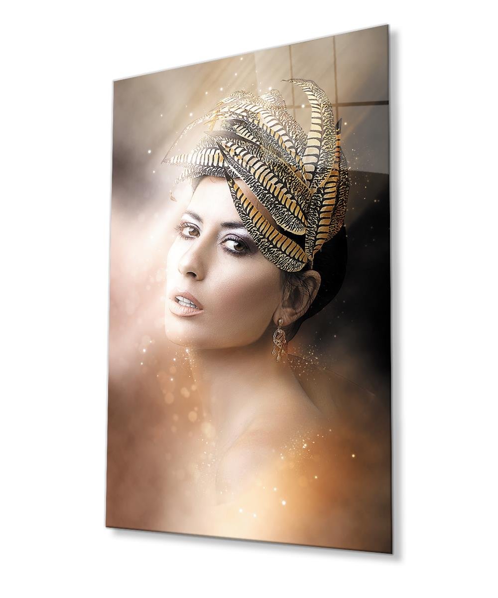 Kuş Tüğünden Saç Yıldızlar İçinde Kadın Cam Tablo  4mm Dayanıklı Temperli Cam, Hair from Bird's Crochet Woman in the Stars Glass Wall Art