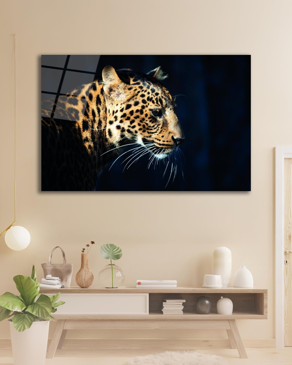 Leopar Avcı Tablo Modern Ev Ofis Salon Hediyelik Büyük Tablo Duvar Dekoru 