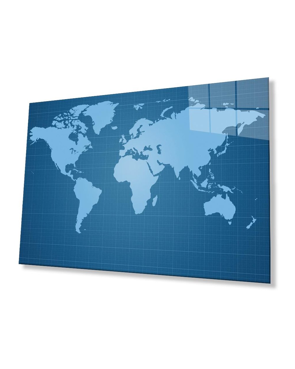 Mavi Dünya Haritası 4mm Dayanıklı Cam Tablo Temperli Cam, Blue World Map