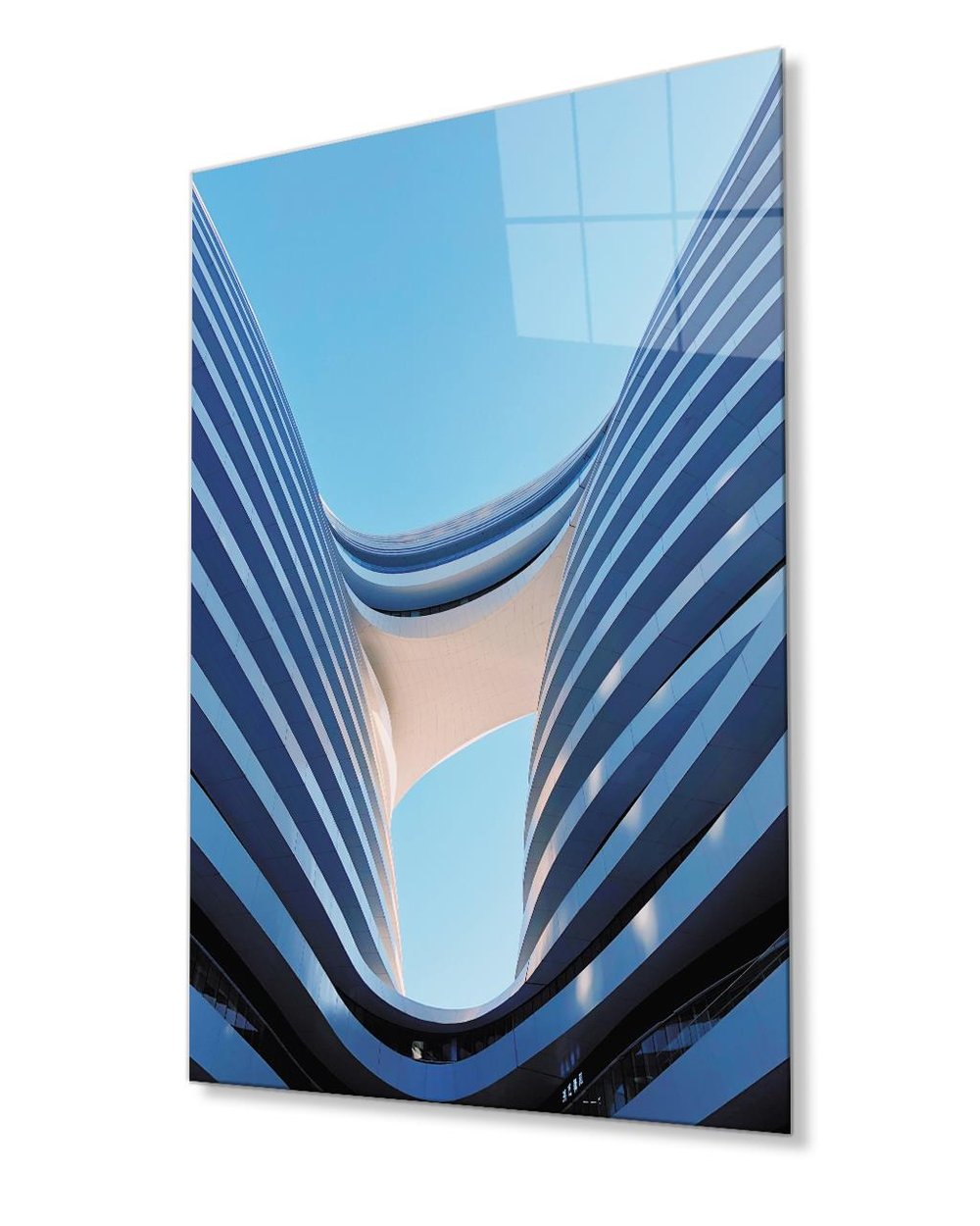 Mavi Geometrik Mimari Tablo 4mm Dayanıklı Temperli Cam Blue Geometric Architectural Glass Painting