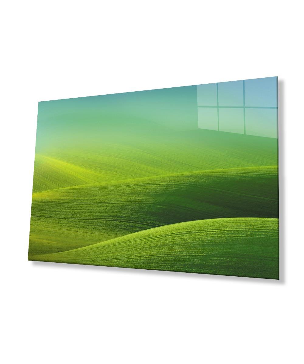 Mavi Yeşil Dalgalı Cam Tablo  4mm Dayanıklı Temperli Cam Blue Green Wavy Glass Wall Art