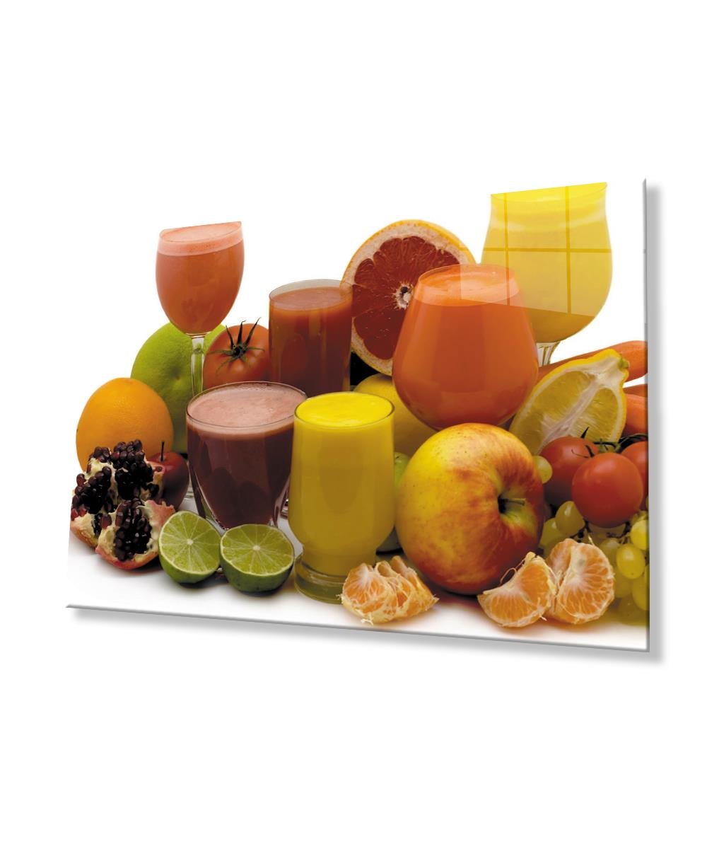 Meyveler Meyve Suyu Mutfak Cam Tablo  4mm Dayanıklı Temperli Cam Fruit Juice Kitchen Glass Wall Art