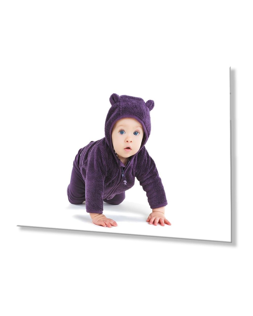 Mor Kıyafetli Bebek Cam Tablo  4mm Dayanıklı Temperli Cam Purple Dressed Baby Glass Table 4mm Durable Tempered Glass