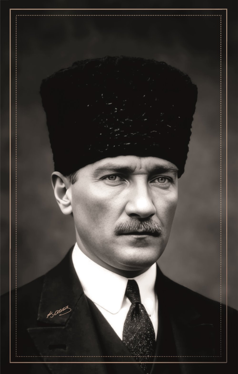 Mustafa Kemal Atatürk Siyah Beyaz Cam Tablo | Klasik Atatürk Portresi | 4 mm Temperli Cam Duvar Tablosu