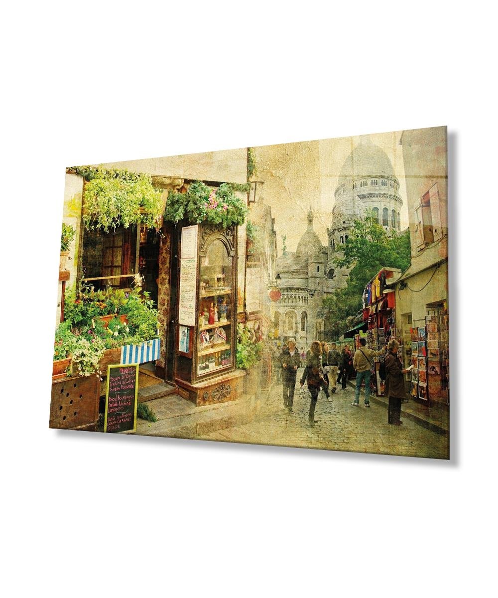 Old Sokak Cam Tablo  4mm Dayanıklı Temperli Cam, Old Streets Glass Wall Decor