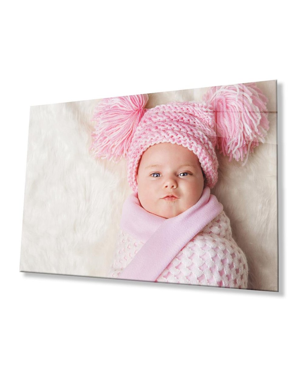 Pembe Şapkalı Bebek Cam Tablo  4mm Dayanıklı Temperli Cam Baby Glass Table With Pink Hat 4mm Durable Tempered Glass