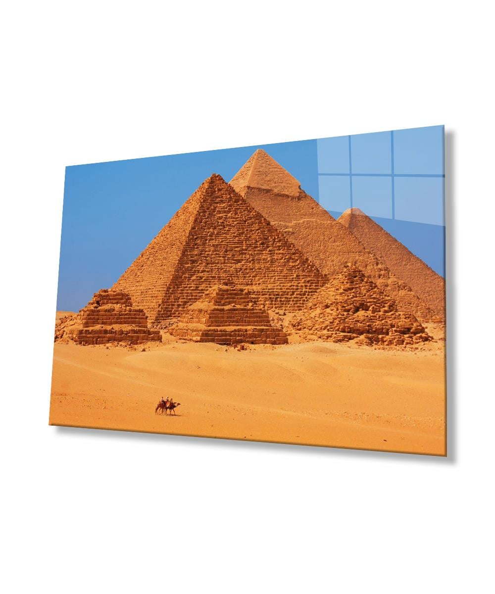 Piramitler Cam Tablo  4mm Dayanıklı Temperli Cam, Egypt Glass Wall Decor