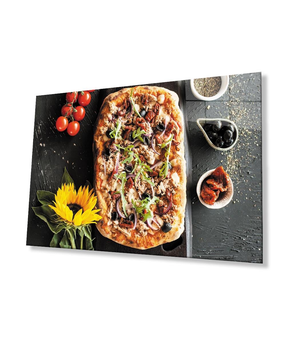 Pizza Cam Tablo  4mm Dayanıklı Temperli Cam Pizza Glass Wall  Art