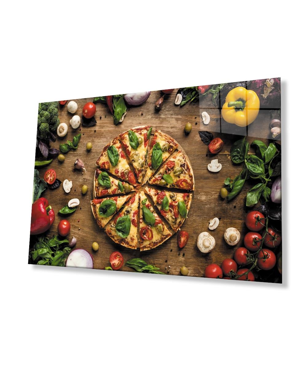 Pizza Mutfak Cam Tablo  4mm Dayanıklı Temperli Cam Pizza Kitchen Glass Wall Art