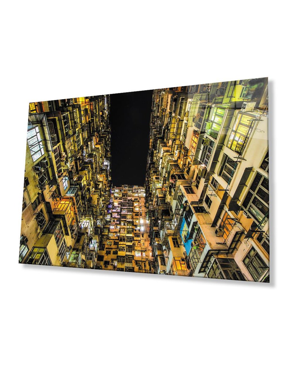 Renkli Balkonlu  Bina Cam Tablo 4mm Dayanıklı Temperli Cam  Geometric Architecture Colorful Balcony Building Glass Painting