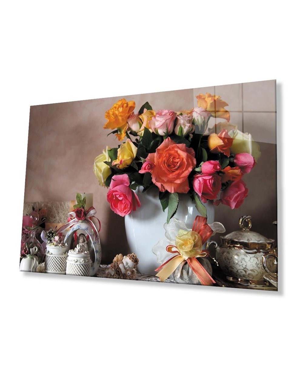 Renkli Çiçek Cam Tablo  4mm Dayanıklı Temperli Cam Colorful Flower Glass Table 4mm Durable Tempered Glass