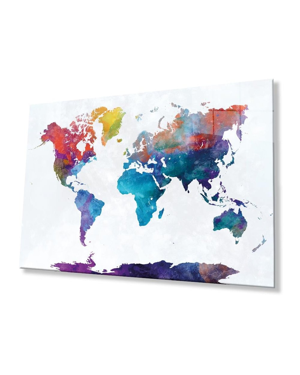 Renkli Dünya Haritası 4mm Dayanaklı Temperli Cam Tablo - Colorful World Map