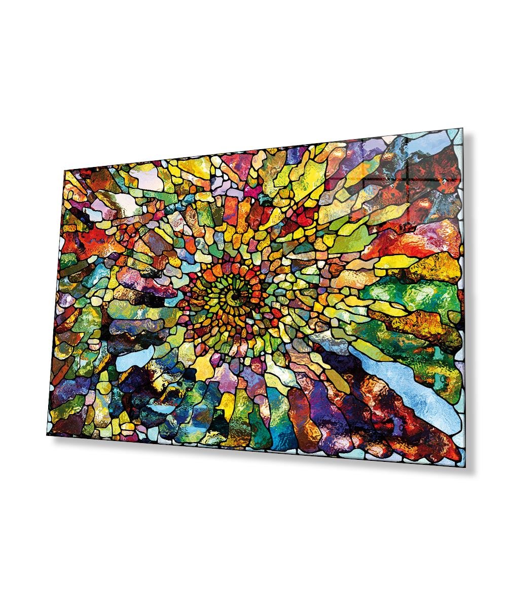 Renkli Soyut 4mm Dayanıklı Cam Tablo Temperli Cam, Colourful Abstract Glass Wall Decor