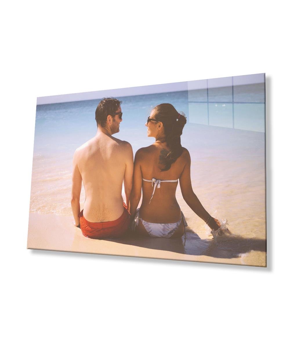 Sahilde Sevgililer Cam Tablo  4mm Dayanıklı Temperli Cam