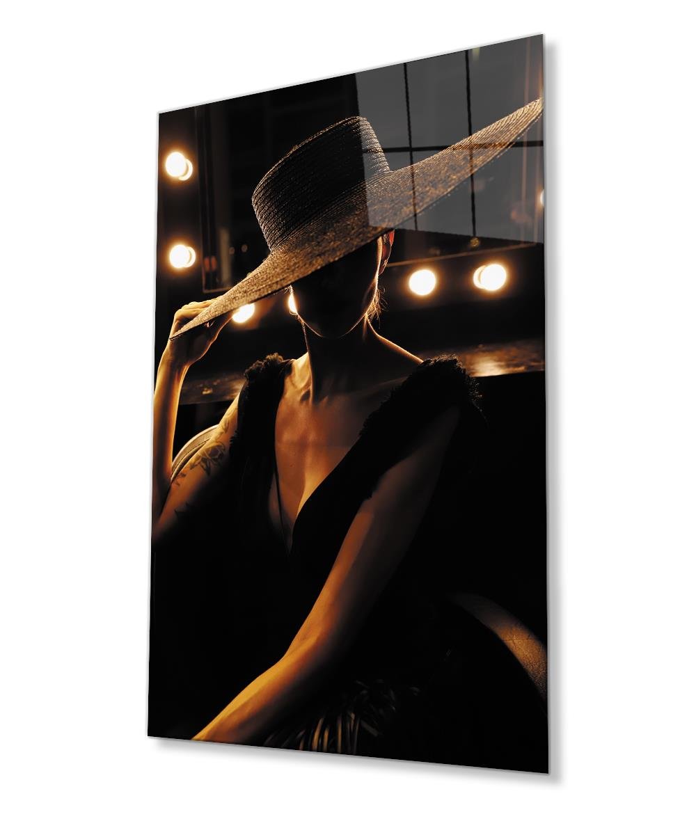 Şapkalı Kadın Cam Tablo  4mm Dayanıklı Temperli Cam, The woman with hat Glass Wall Art