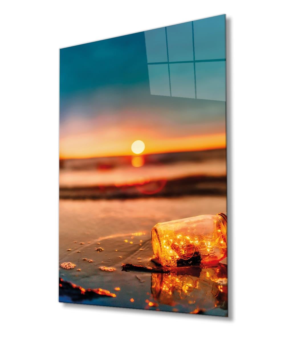 Sarı Günbatımı Cam Tablo  4mm Dayanıklı Temperli Cam, Yellow Sunset Glass Wall Decor