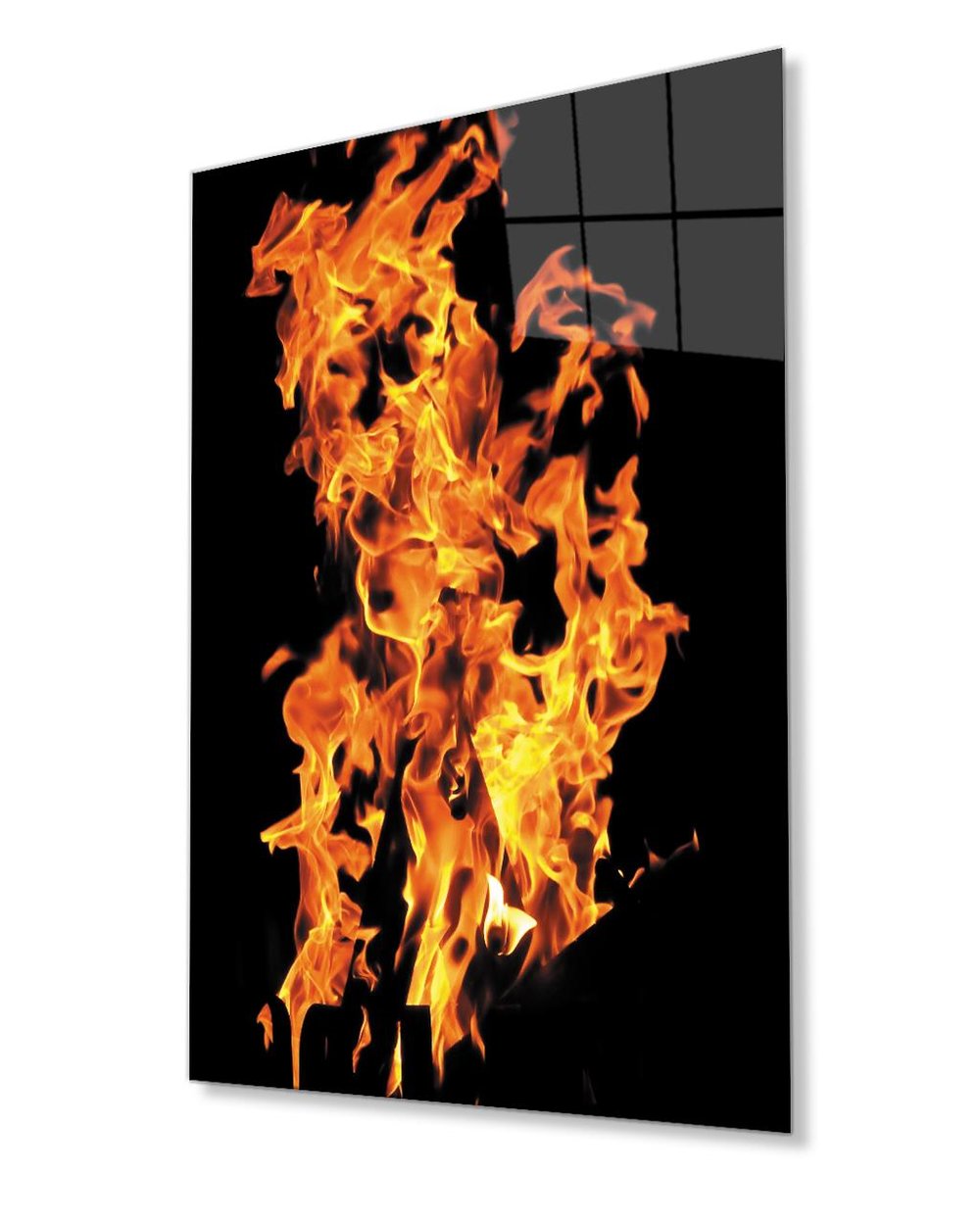 Sarı Siyah Kızıl  Ateş Cam Tablo 4mm Dayanıklı Temperli Cam Fire Glass Painting