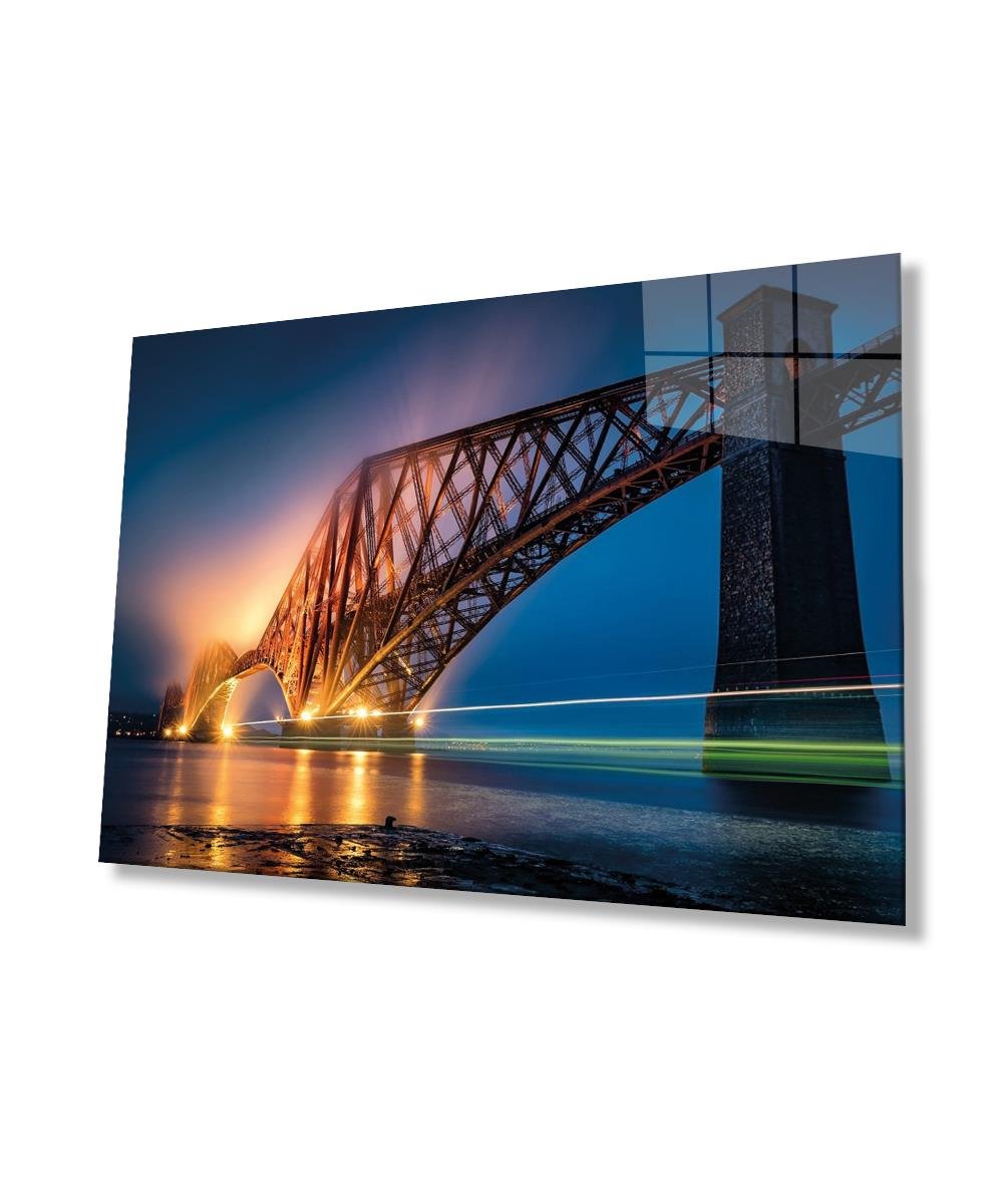 Şehir köprü Manzaralı Cam Tablo  4mm Dayanıklı Temperli Cam, Bridge City View Glass Wall Decor