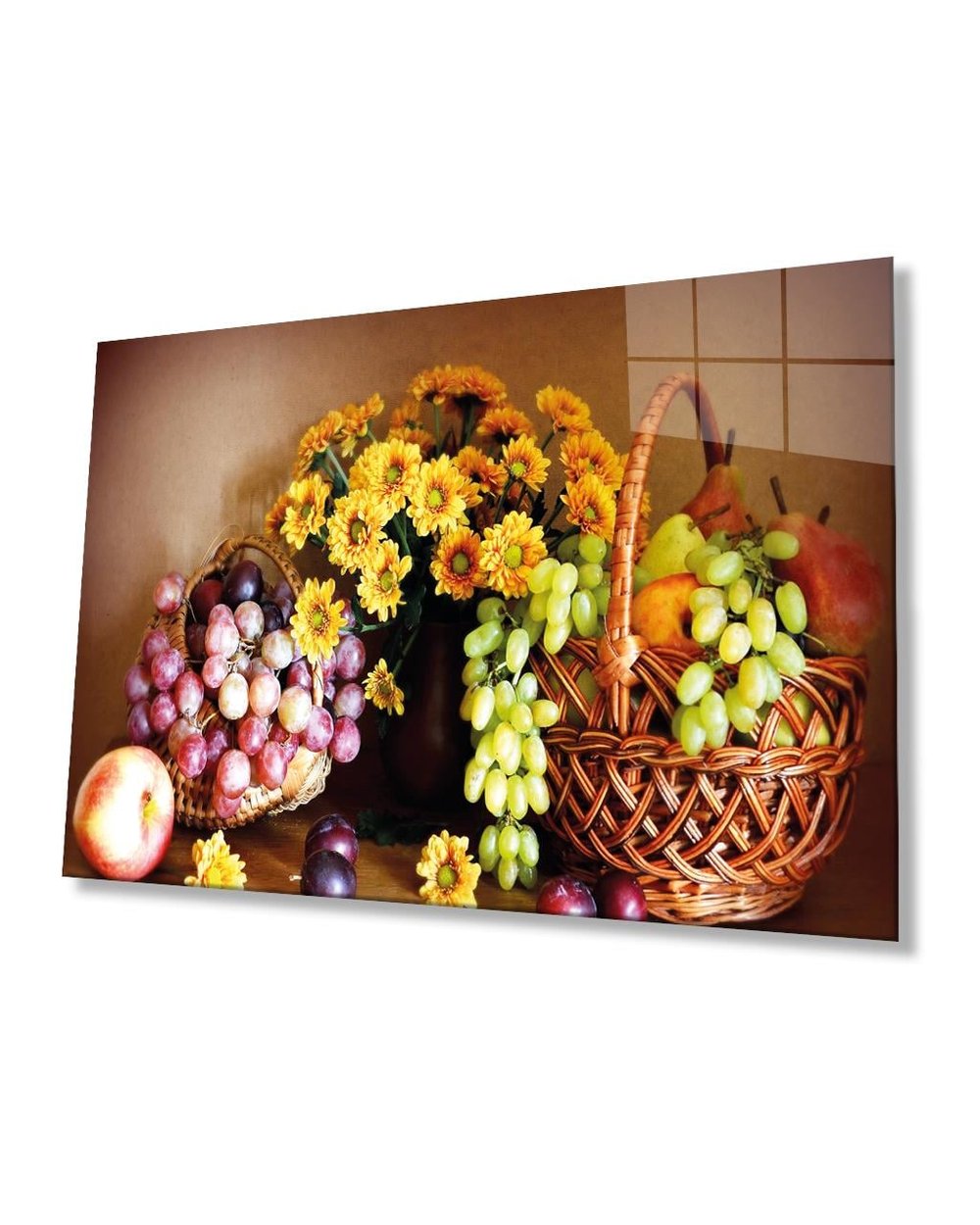Sepette Meyveler Cam Tablo  4mm Dayanıklı Temperli Cam, Furits in Basket Glass Wall Art