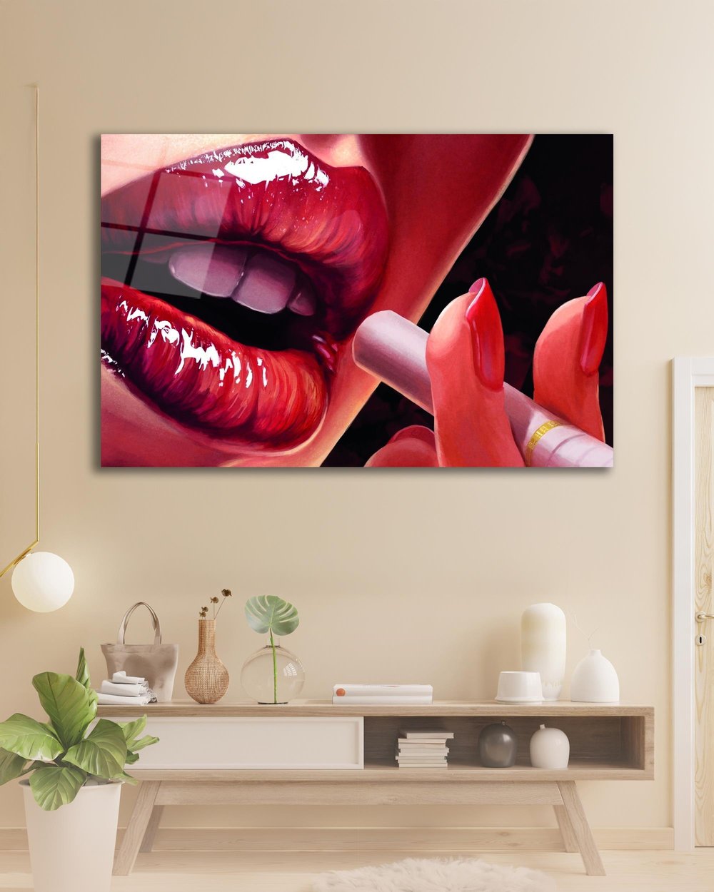 Sigara İçen Kadın Cam Tablo, Ev Ofis Salon Hediyelik Duvar Dekoru 