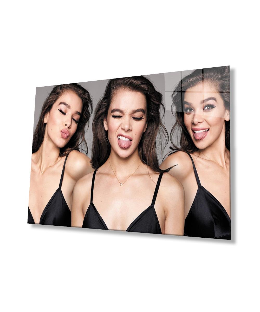 Şımarık Sevimli Kadın Cam Tablo  4mm Dayanıklı Temperli Cam, Perky Cute Woman Glass Wall Art
