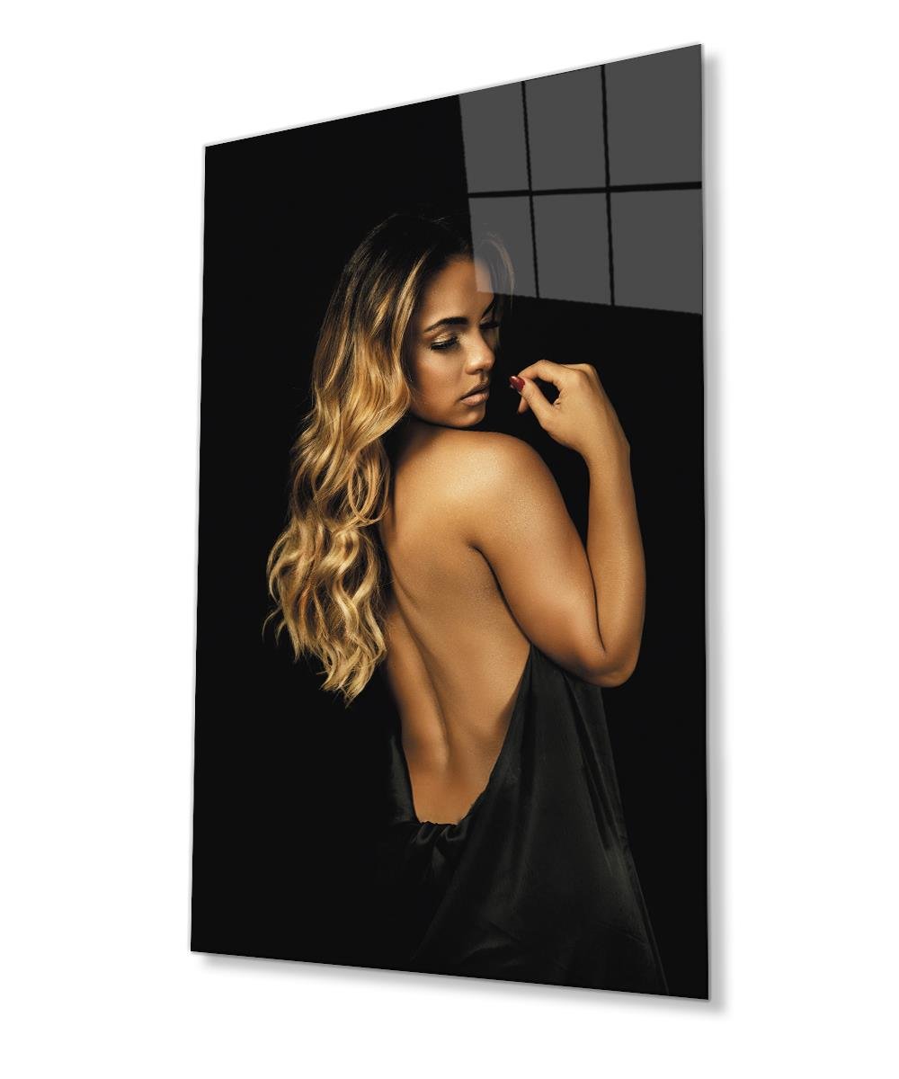 Sırt Dekolteli Kadın Cam Tablo  4mm Dayanıklı Temperli Cam,  Low Back Woman Glass Wall Art