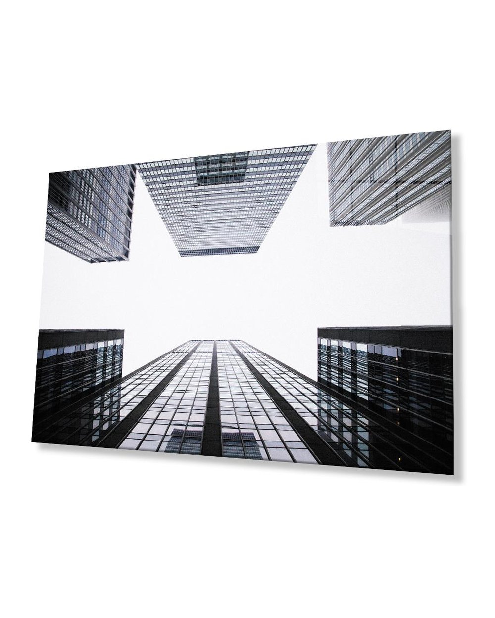 Siyah Beyaz  Aşağıdan Yukarı Doğru Geometrik Tablo 4mm Dayanıklı Temperli Cam  Black and White Geometric Glass Painting