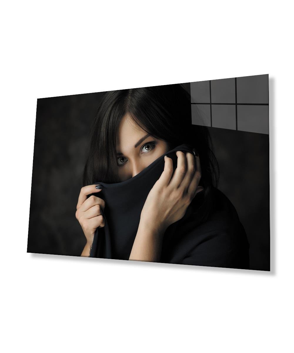 Siyah Beyaz İnsan Fotoğrafları Kadın  Cam Tablo  4mm Dayanıklı Temperli Cam Black and White People Photos Woman Glass Wall Art