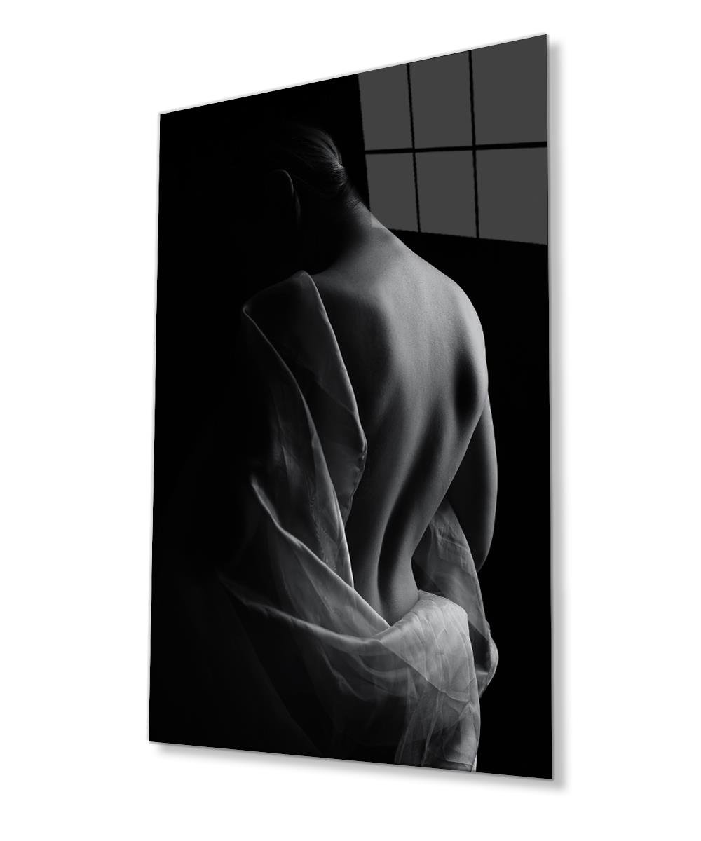 Siyah Beyaz Kadın Portresi Cam Tablo  4mm Dayanıklı Temperli Cam Black and White Woman Portrait Glass Wall Art