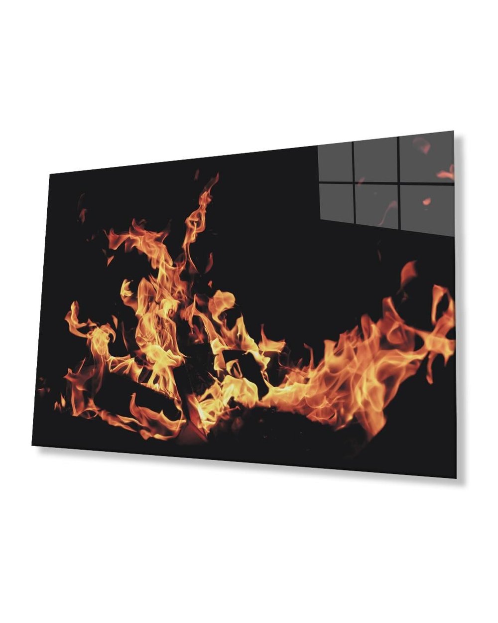 Siyah Fonlu  Alev Cam Tablo 4mm Dayanıklı Temperli Cam Fire Glass Painting
