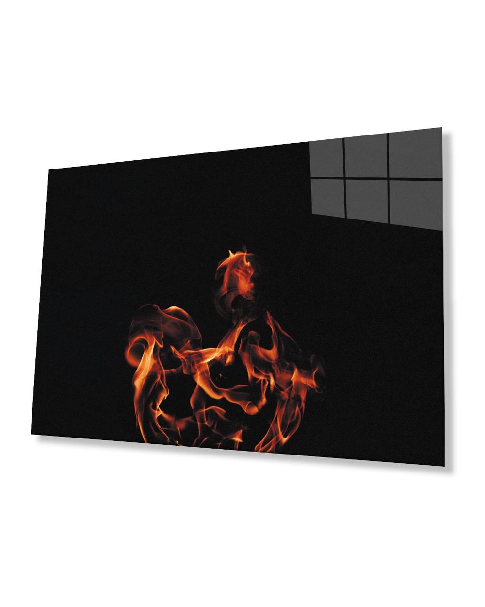 Siyah Fonlu  Kırmızı Siyah Alev  Cam Tablo 4mm Dayanıklı Temperli Cam Fire Glass Painting