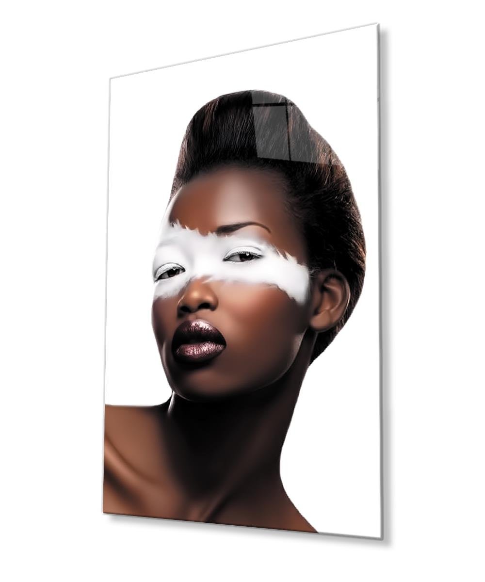 Siyahi Kadın Portresi Cam Tablo  4mm Dayanıklı Temperli Cam Black Woman Portrait Glass Wall Art