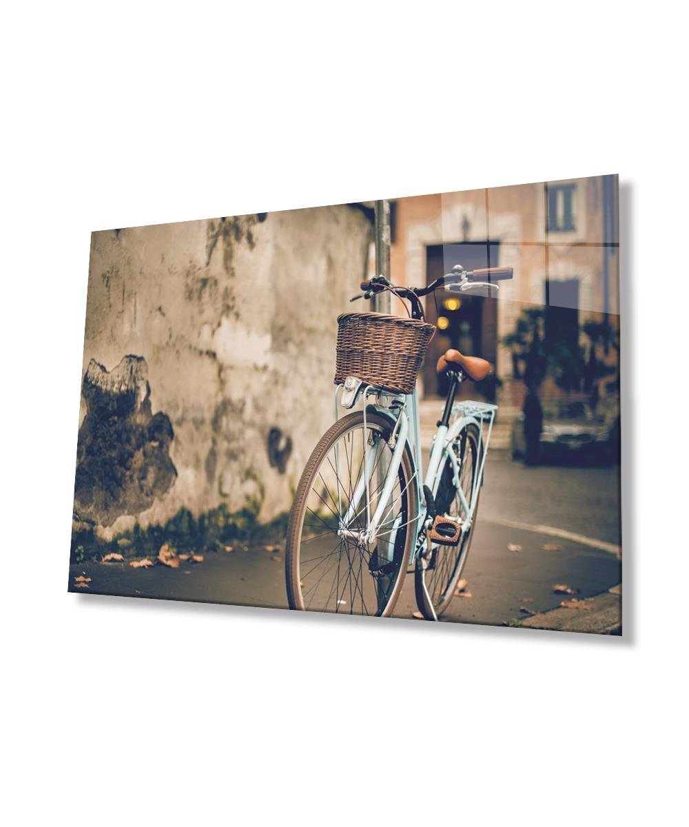 Sokak Bisiklet Cam Tablo  4mm Dayanıklı Temperli Cam, Street Bicylce Glass Wall Decor