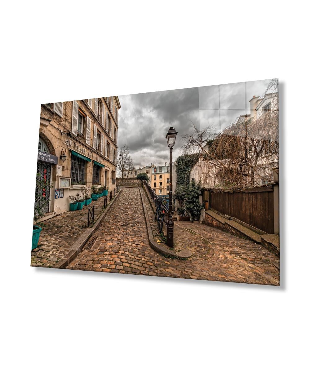 Sokak Cam Tablo  4mm Dayanıklı Temperli Cam, Old Town Streets Glass Wall Decor