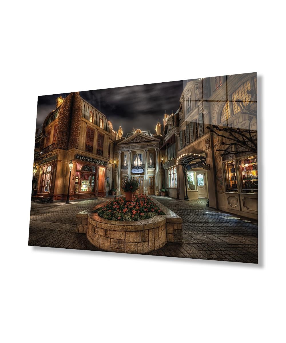 Sokak Yapı Cam Tablo  4mm Dayanıklı Temperli Cam, Old Town Streets Glass Wall Decor