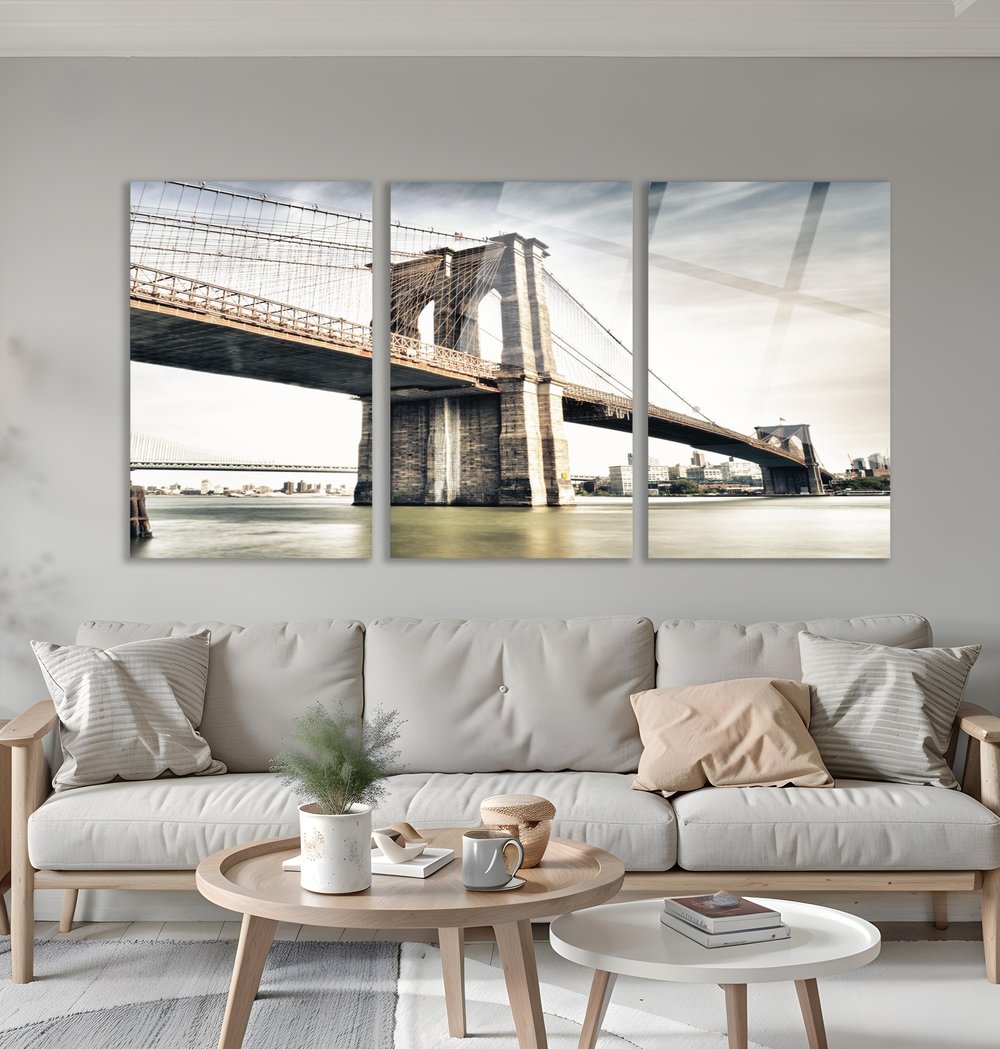 Soyut Brooklyn Köprüsü  Cam Tablo  Modern Ofis Makam Odası Hediyelik Büyük Tablo Duvar Dekoru 