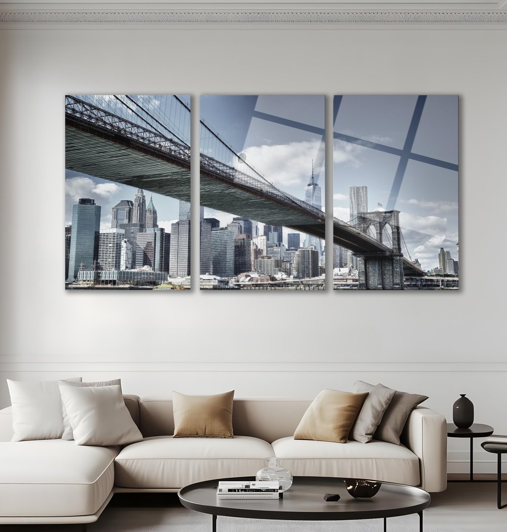Soyut Brooklyn Köprüsü Cam Tablo  Modern Ofis Makam Odası Hediyelik Büyük Tablo Duvar Dekoru 