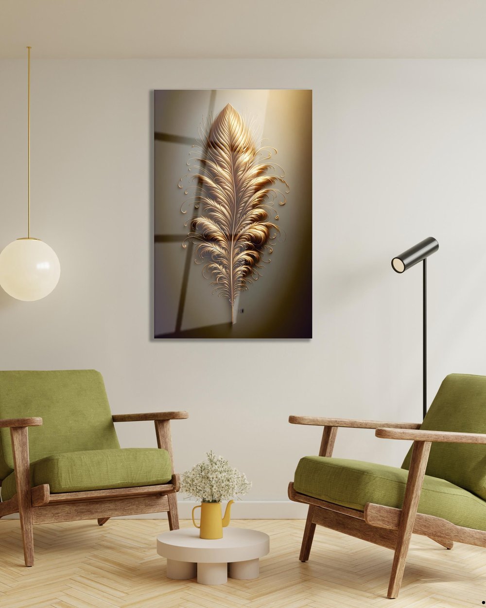 Soyut Gold Tüy Cam Tablo Modern Ofis Makam Odası Hediyelik Büyük Tablo Duvar Dekoru 