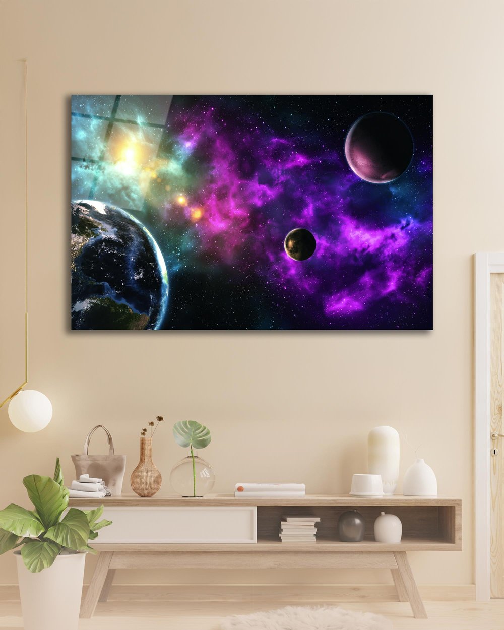 Soyut Uzay Cam Tablo Modern Ev Ofis Salon Hediyelik Büyük Tablo Duvar Dekoru 