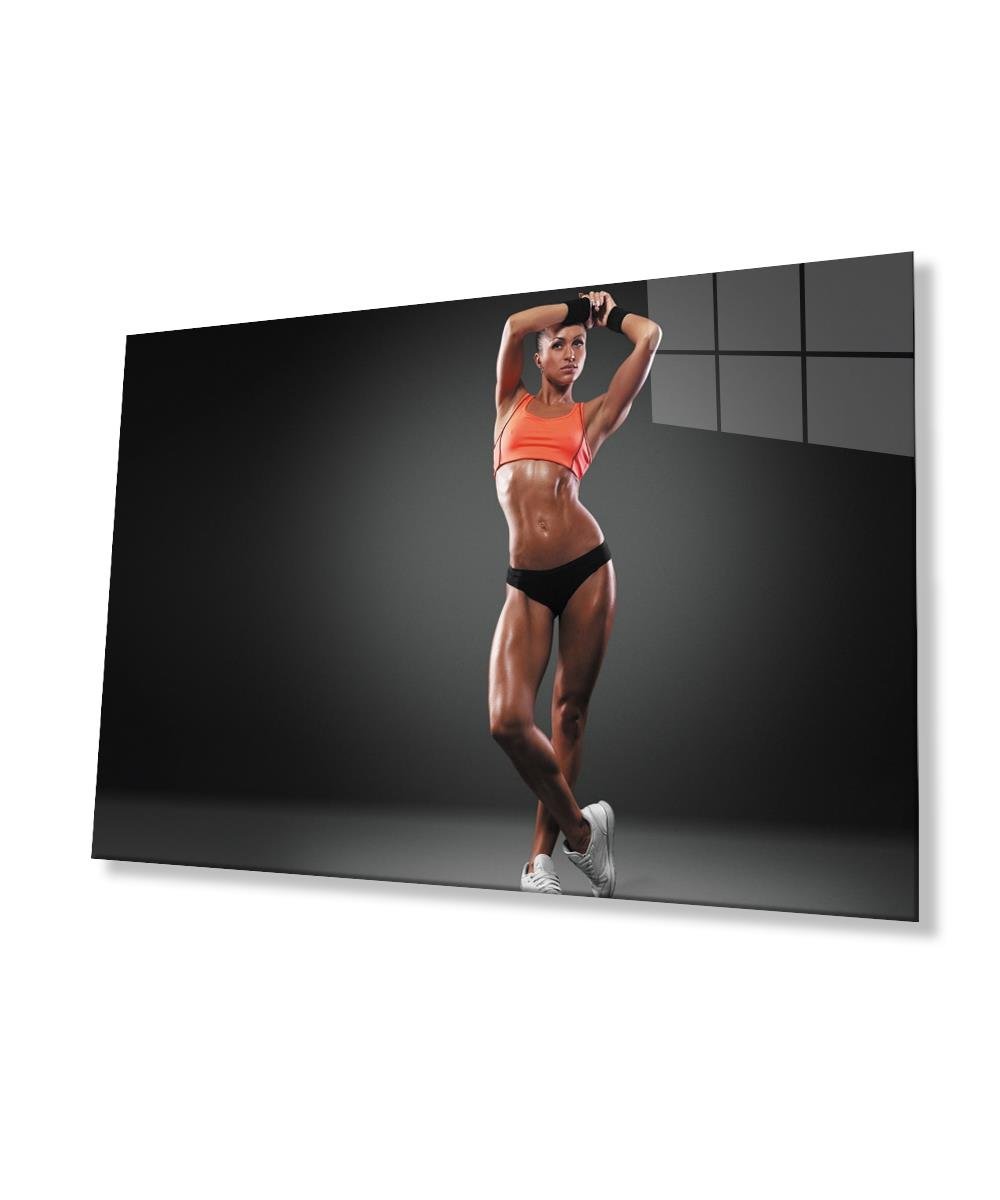 Spor Fitnes Cam Tablo  4mm Dayanıklı Temperli Cam Sports Fitness Glass Wall Art