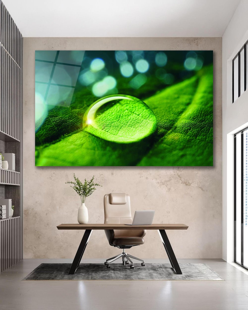 Su Damlası Doğa Manzara Cam Tablo Modern Ev Ofis Salon Hediyelik Büyük Tablo Duvar Dekoru 