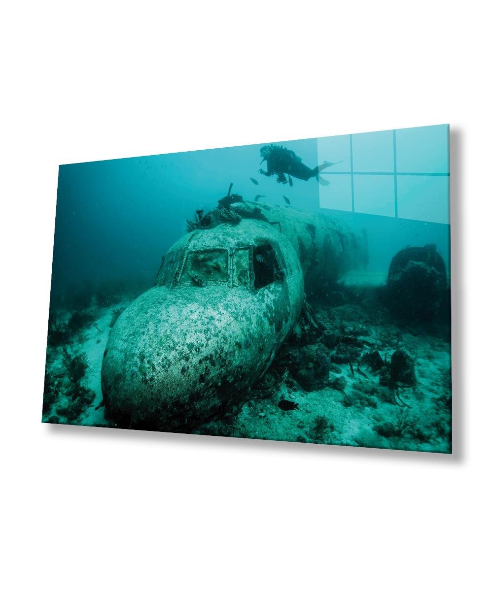 Sualtı Cam Tablo  4mm Dayanıklı Temperli Cam, Marine Life Glass Wall Art